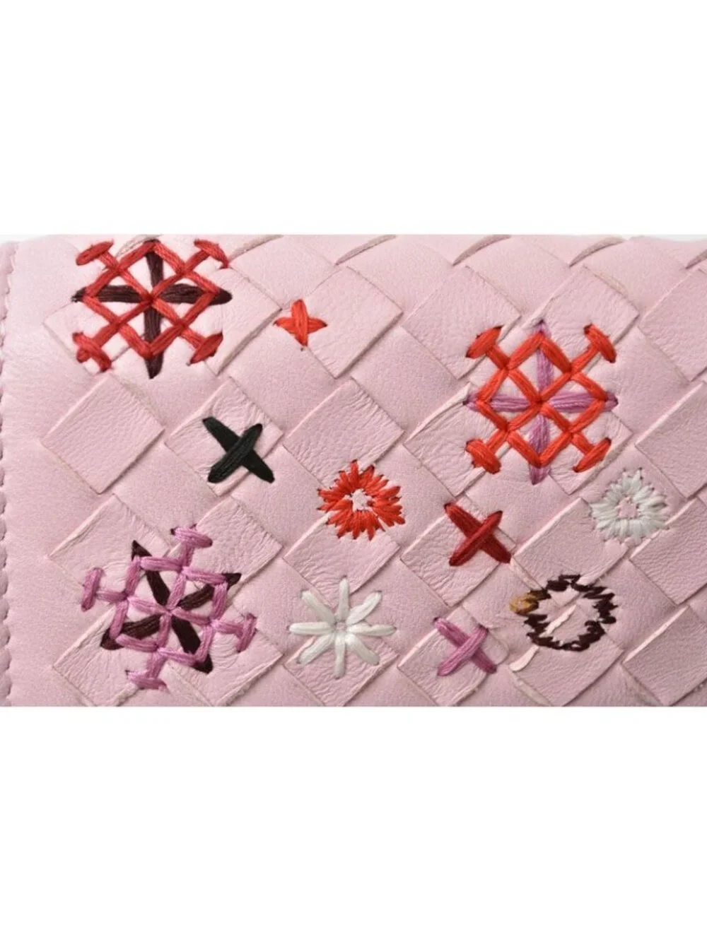 Bottega Veneta Wallet Continental Pink Embroidery